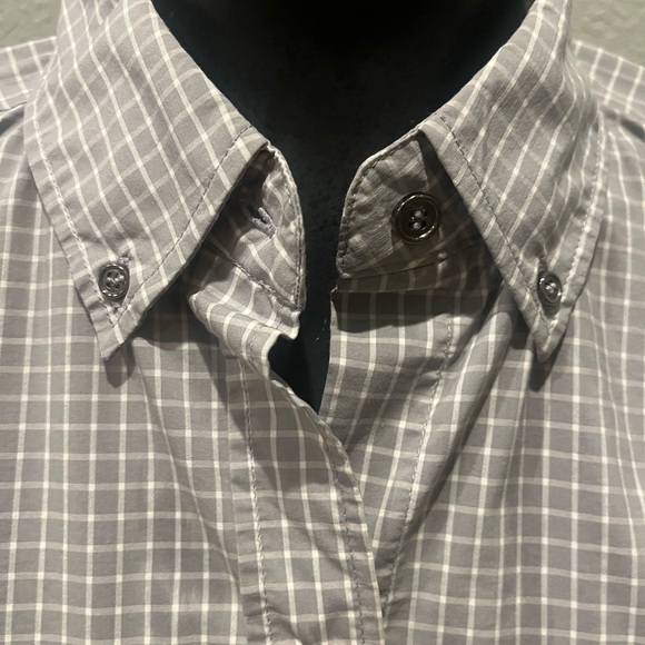 New York & Company Gray and White 3/4 Sleeve Button Down Shirt - Picture 5 of 6